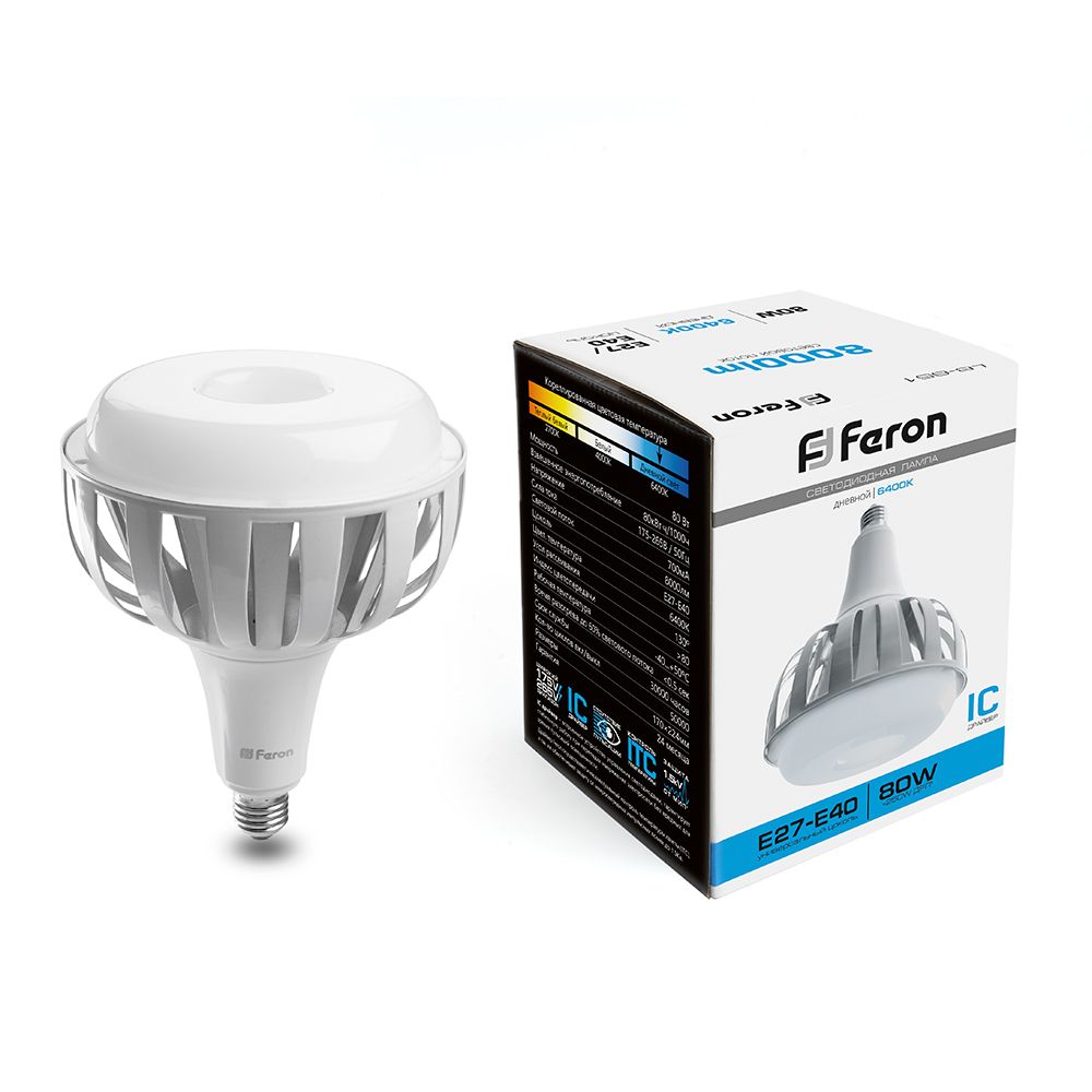 

Лампочка светодиодная FERON LB-651, 80Вт E27-E40 175-265V дневной, 38095, LB-651