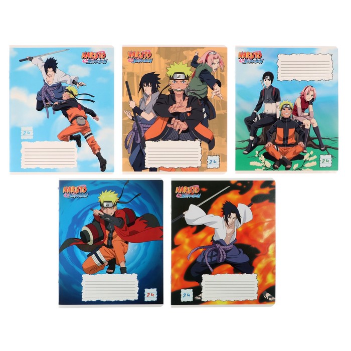 

Тетрадь 24 л в линейку на скрепке Naruto, выборочный УФ двойной, блок офсет, МИКС