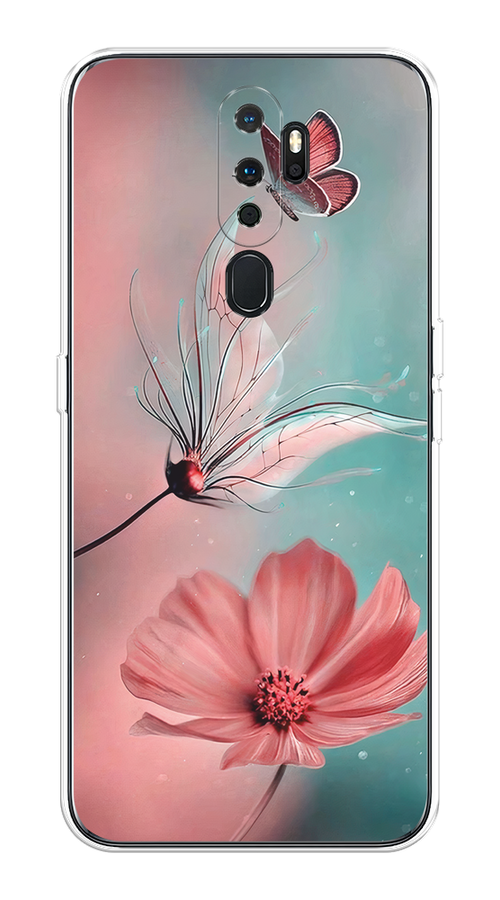 

Чехол на Oppo A5/A9 2020 "Бабочка и цветок", Голубой;розовый, 251350-1