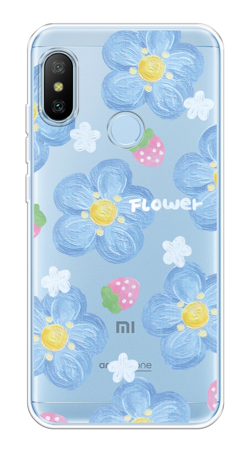 

Чехол на Xiaomi Redmi 6 Pro/6 Plus/Mi A2 Lite "Цветы и клубники", Прозрачный;голубой;белый, 34050-1