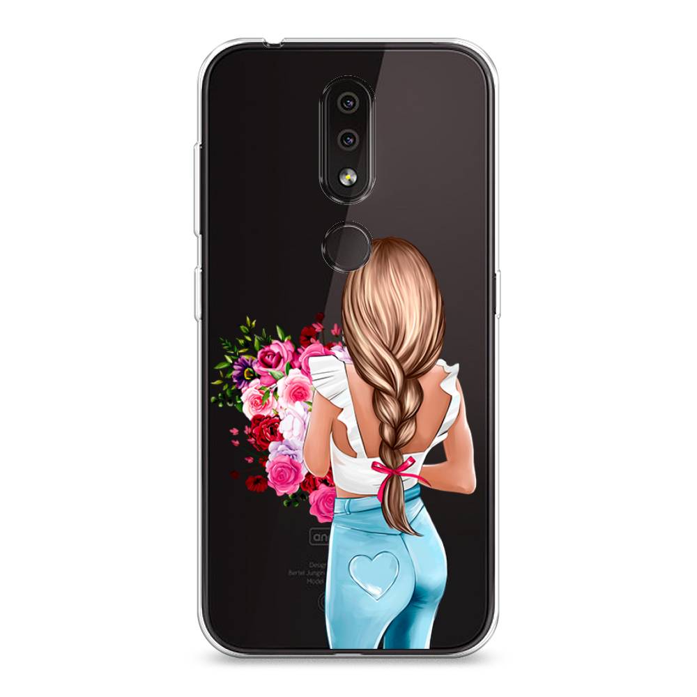 

Чехол на Nokia 4.2 "Девушка с цветами", Коричневый;розовый;голубой, 122550-6