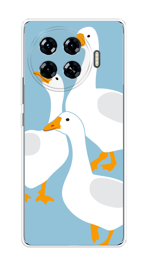 

Чехол на Tecno Spark 20 Pro Plus "Гусиное трио", Голубой;белый;серый;желтый, 305050-1