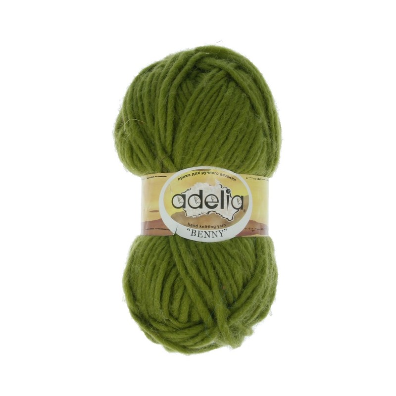 

Adelia Benny, шерсть, 5х100 г, 96 м, цвет 764 оливковый, Зеленый