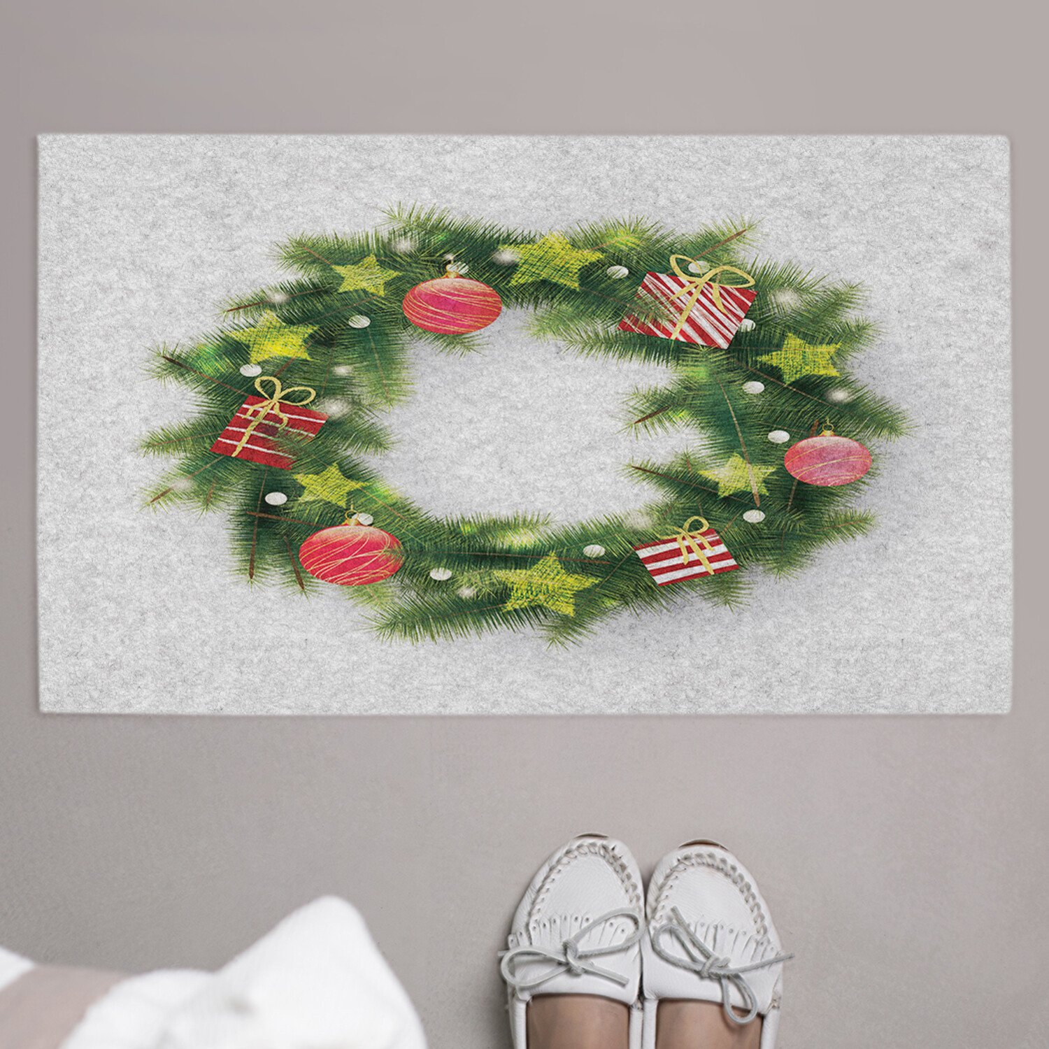 

Коврик придверный в прихожую с принтом JoyArty "Новогодний венок" 45 на 75 см, Новогодний венок