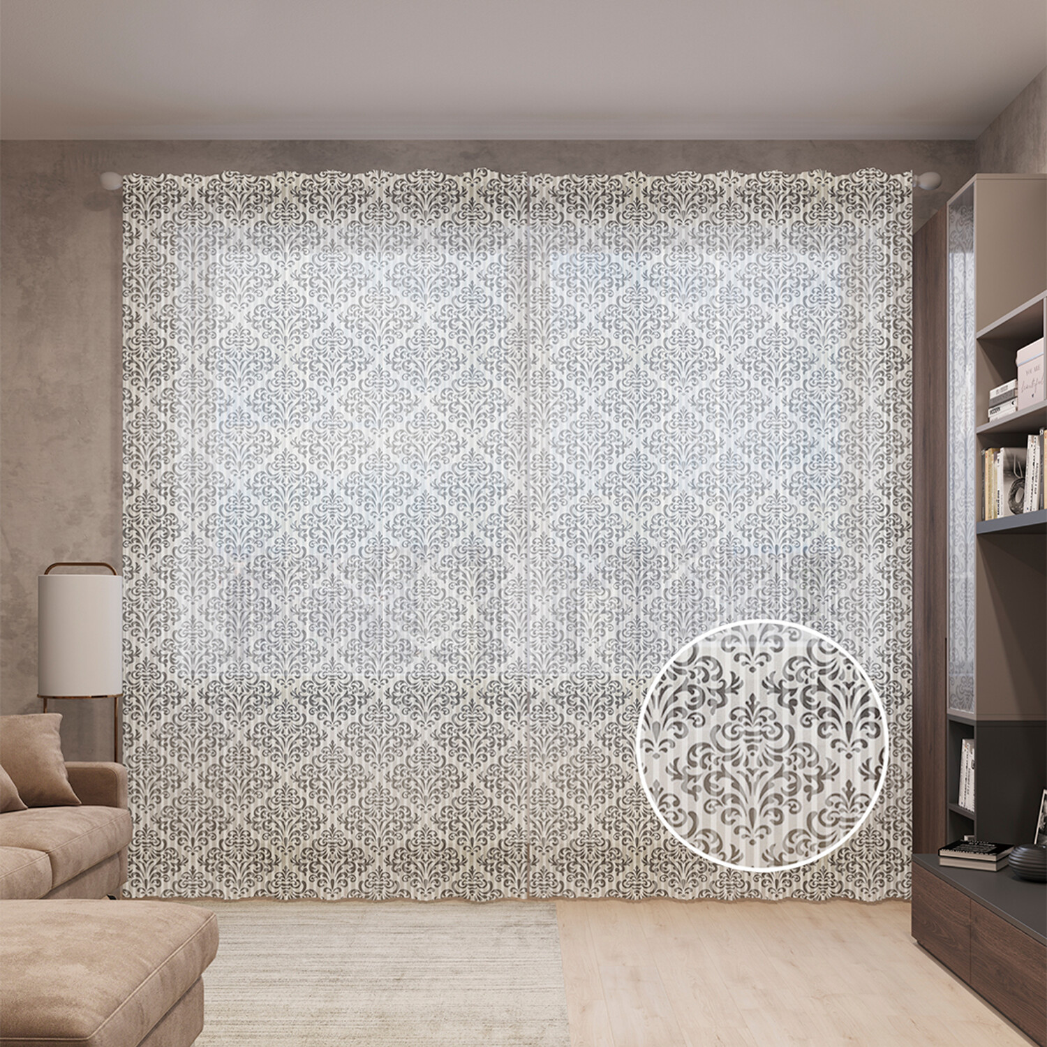 

Тюль вуаль на шторной ленте с принтом JoyArty "Векторный Дамаск", 310х265 см, Векторный Дамаск