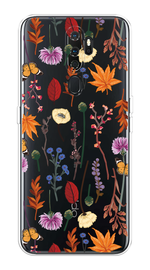 

Чехол на Oppo A5/A9 2020 "Orange Purple flowers", Оранжевый;красный;розовый;желтый;прозрачный, 251350-1