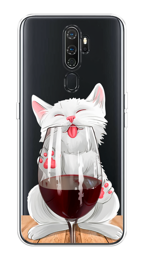 

Чехол на Oppo A5/A9 2020 "Кот с бокалом", Прозрачный;белый;красный, 251350-1