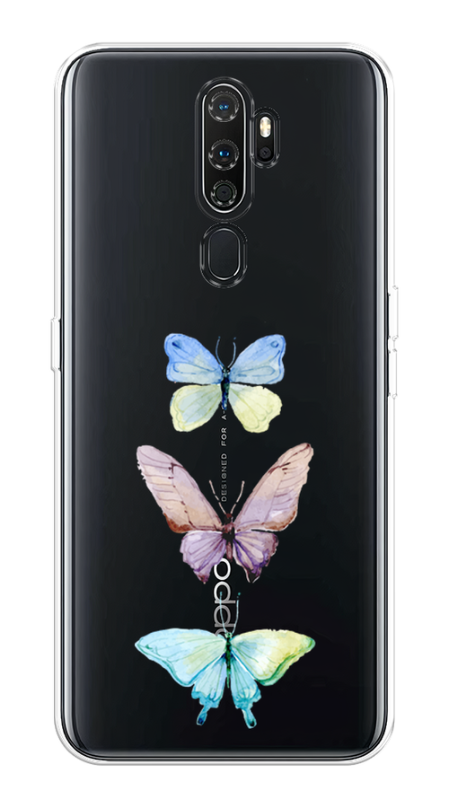 

Чехол на Oppo A5/A9 2020 "Акварельные бабочки", Бирюзовый;розовый, 251350-1