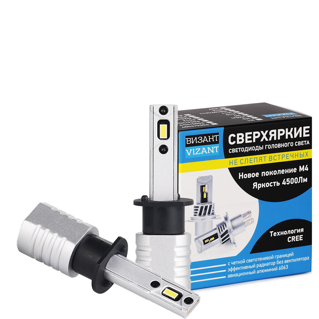 Светодиодные лампы Vizant M4 цоколь H1 с чипом CREE Tech 4500lm 5000k цена за 2 лампы 1602₽