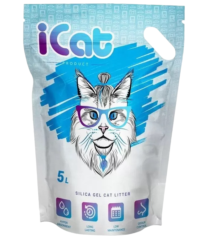 Впитывающий наполнитель для кошек iCAT силикагелевый, 2.1 кг, 5 л