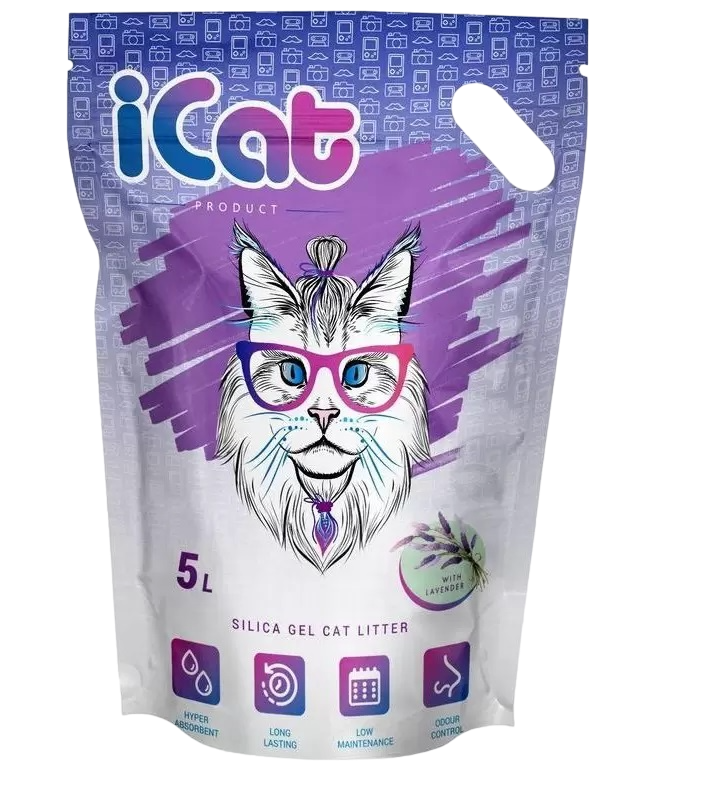 Впитывающий наполнитель iCAT силикагелевый, лаванда, 2.1 кг, 5 л