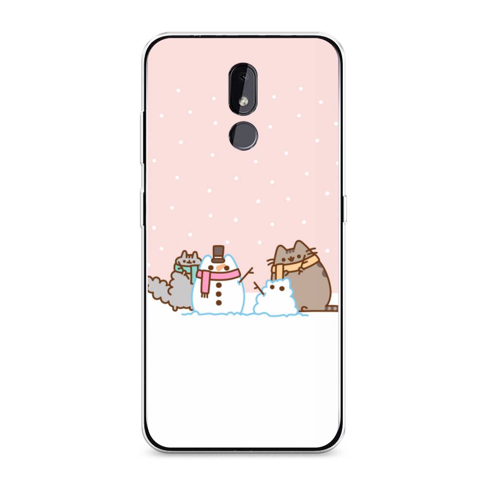 

Чехол на Nokia 3.2 "Котики в снегу", Розовый;белый;серый, 122650-5