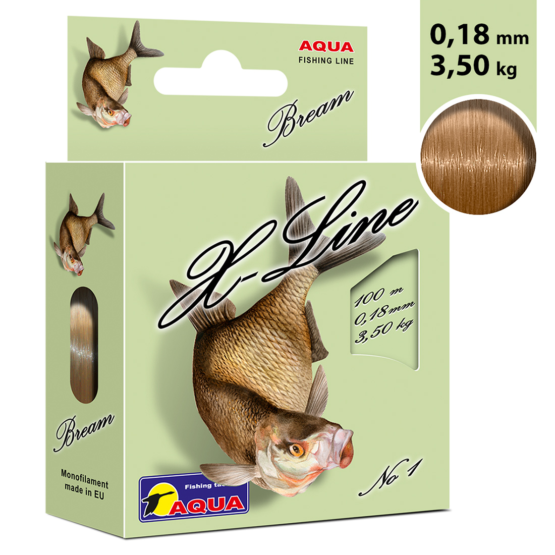 Леска AQUA X-Line Bream (Лещ) 0,18mm 100m, цвет - светло-коричневый, test - 3,50kg