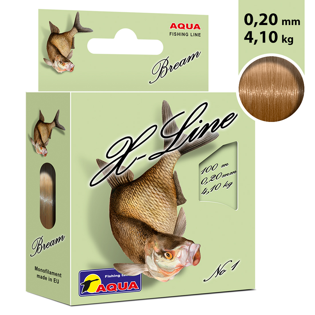 Леска AQUA X-Line Bream (Лещ) 0,20mm 100m, цвет - светло-коричневый, test - 4,10kg