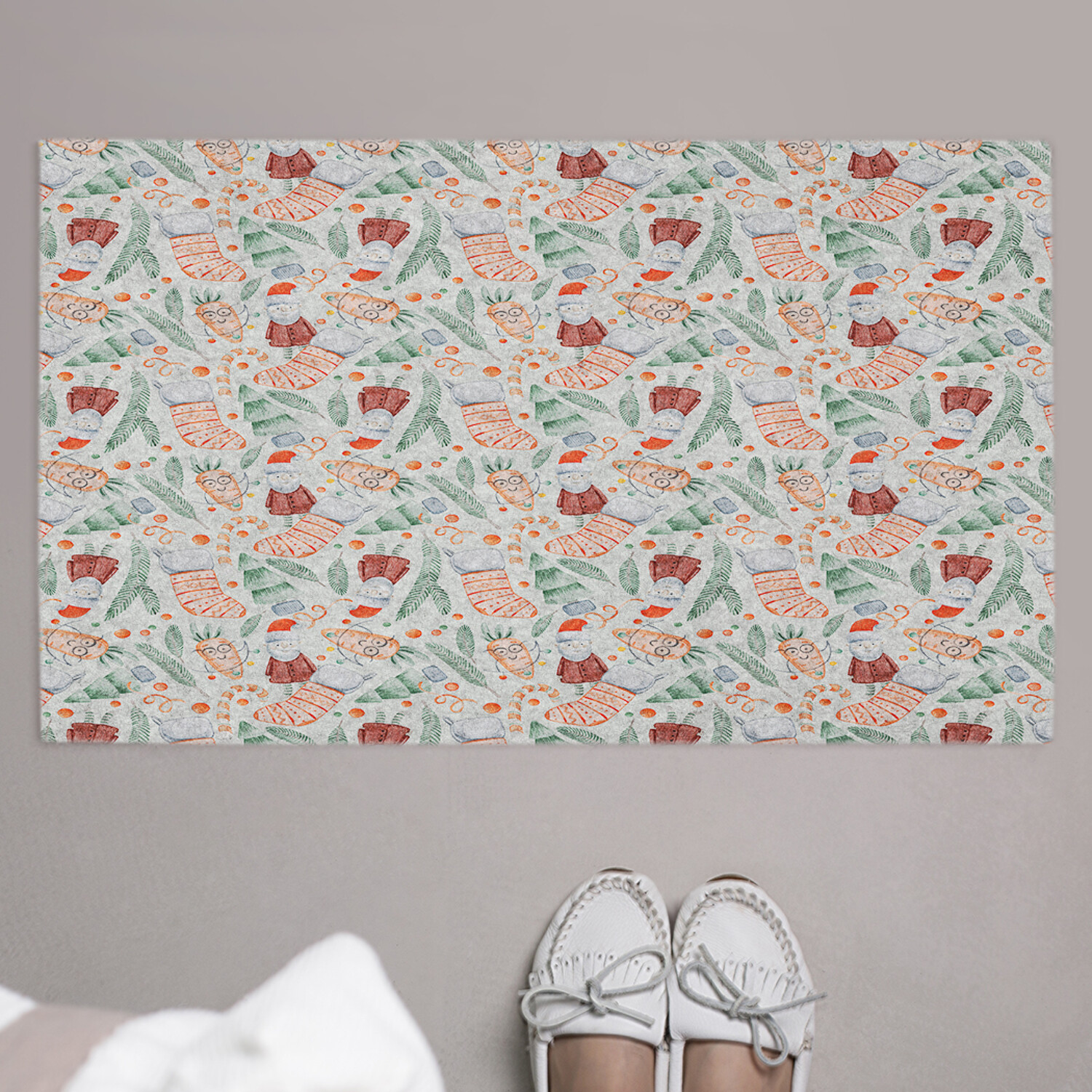 

Коврик придверный в прихожую с принтом JoyArty "Дед мороз в елках" 45 на 75 см, Дед мороз в елках