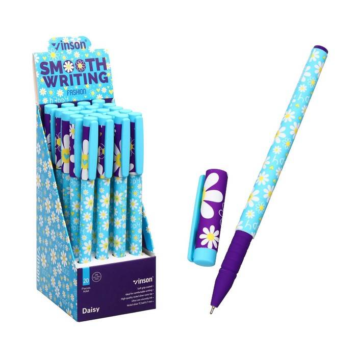 Ручка шариковая Vinson Soft Touch Flowers синяя 20 шт
