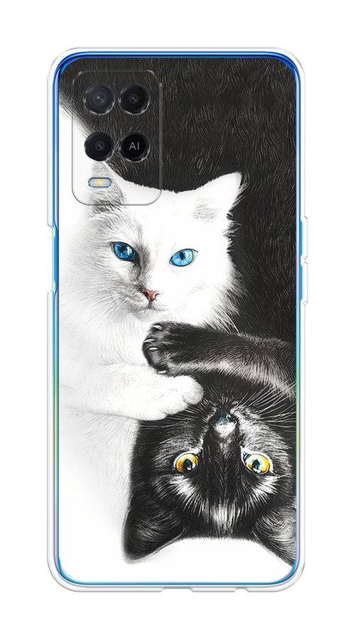 

Чехол на Oppo A54 "Коты Инь-Янь", Черный;белый;голубой, 256150-1