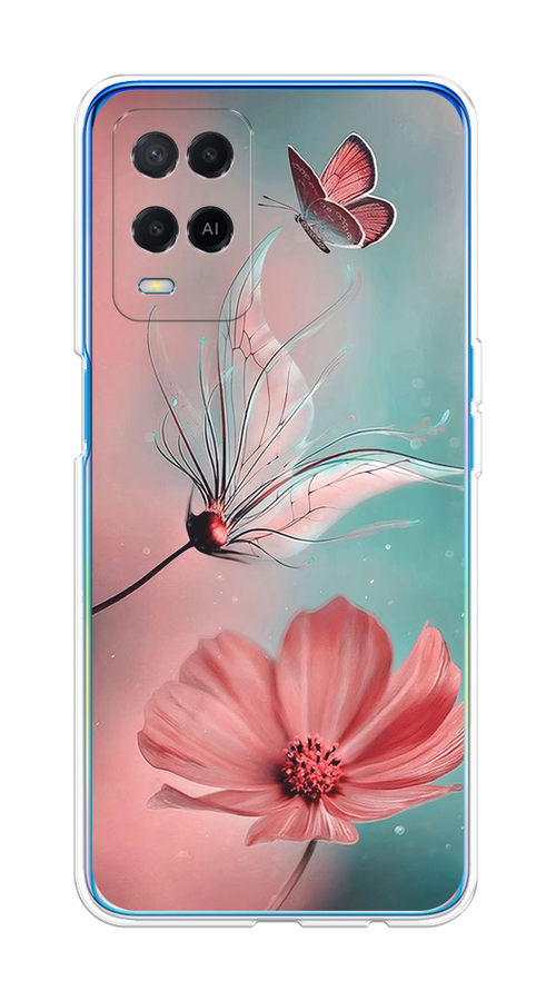 

Чехол на Oppo A54 "Бабочка и цветок", Голубой;розовый, 256150-1