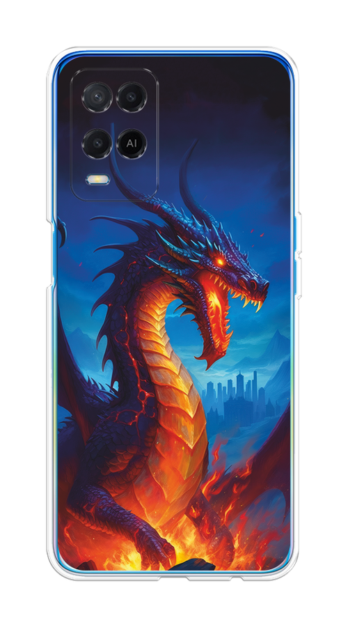 

Чехол на Oppo A54 "Дракон над лавой", Оранжевый;коричневый;синий, 256150-1