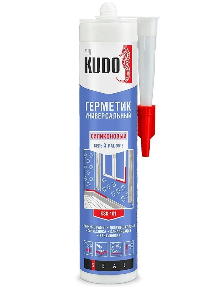фото Герметик kudo "ksk 101", силиконовый, универсальный, белый, туба, 280 мл, упаковка 12 шт.