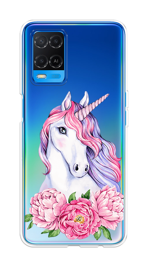 

Чехол на Oppo A54 "Единорог с пионами", Розовый;белый;зеленый, 256150-1