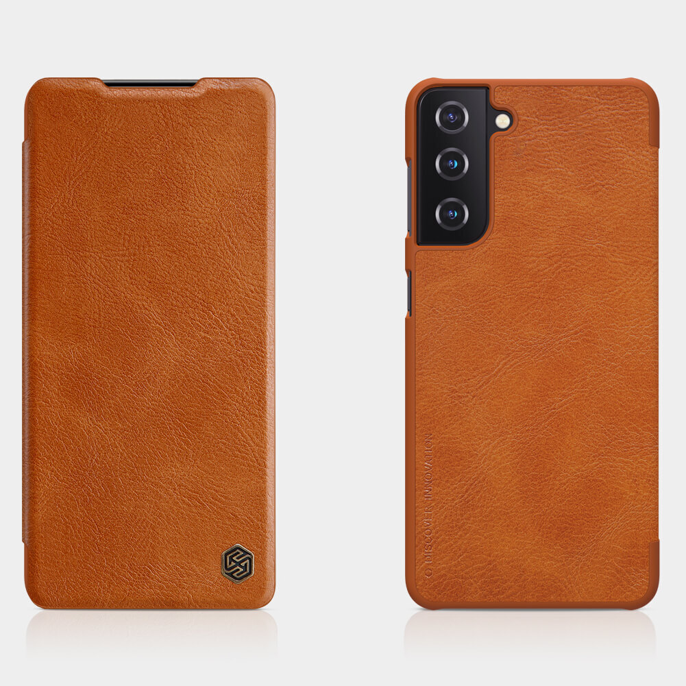 фото Кожаный чехол-книжка nillkin leather qin для samsung galaxy s21 (коричневый)