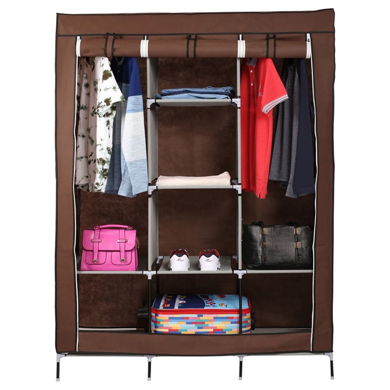 фото Складной каркасный тканевый шкаф storage wardrobe 175*130*45 см коричневый
