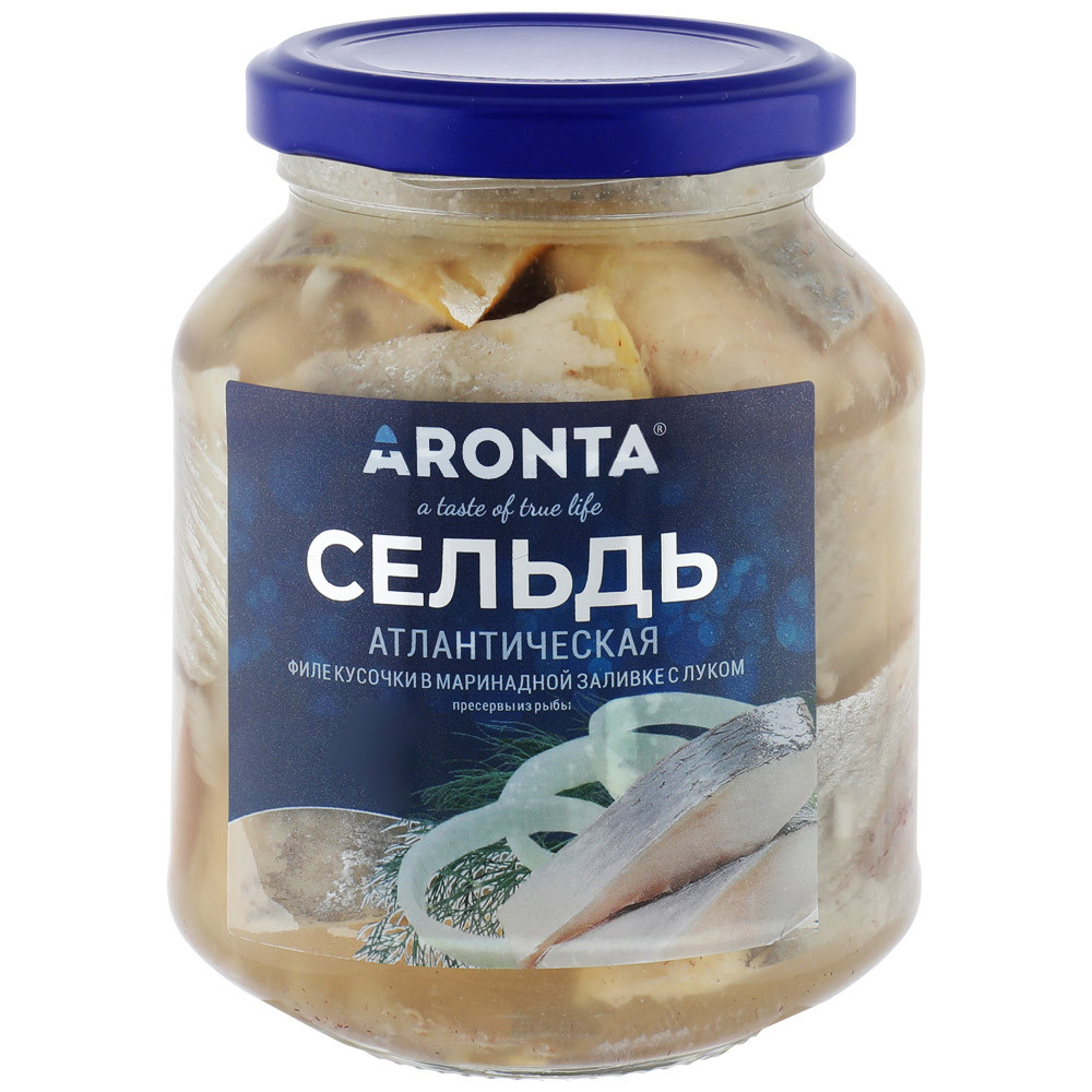 

Сельдь филе-кусочки Aronta Атлантическая в маринадной заливке с луком 350 г