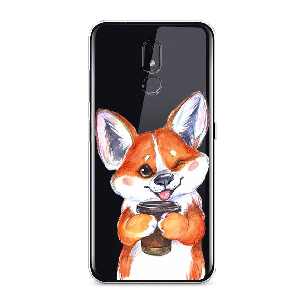

Чехол на Nokia 3.2 "Корги с кофе", Оранжевый;белый, 122650-4