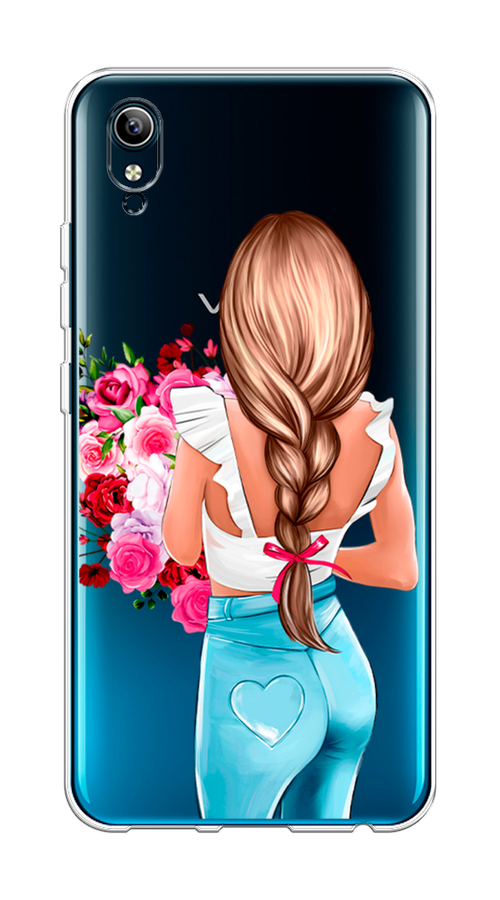 

Чехол на Vivo Y91c/Y1s "Девушка с цветами", Коричневый;розовый;голубой, 262850-6