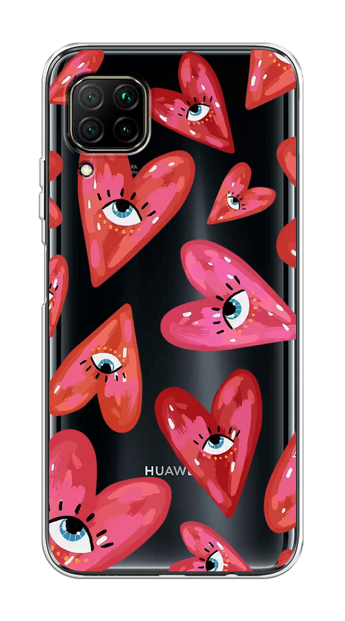 

Чехол на Huawei P40 Lite/Nova 6 SE/Nova 7i "Сердечки с глазами", Коричневый;красный;розовый, 611850-1