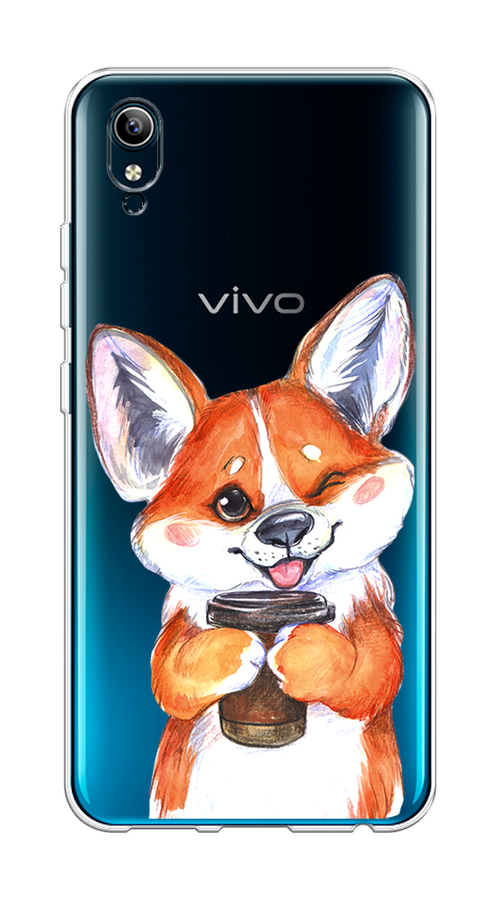 

Чехол на Vivo Y91c/Y1s "Корги с кофе", Оранжевый;белый, 262850-4