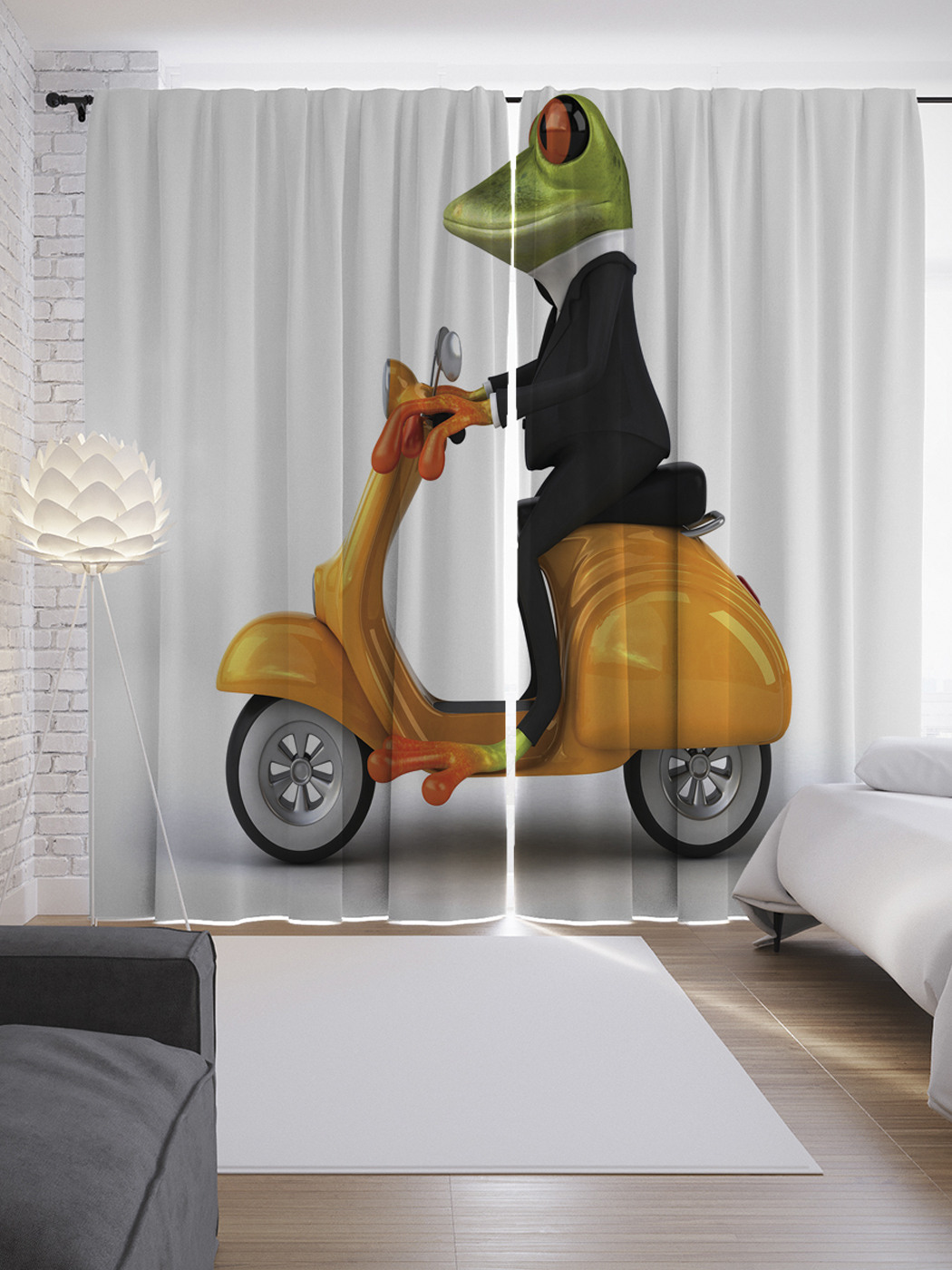 

Шторы JoyArty с фотопечатью "Лягушка в смокинге на скутере" из сатена, 290х265 см, Лягушка в смокинге на скутере