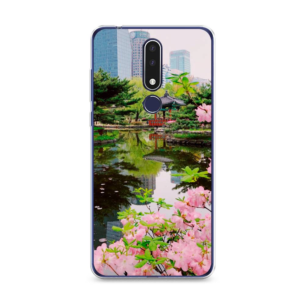 

Чехол на Nokia 3.1 Plus "Сакура возле озера", Зеленый;розовый;голубой, 122850-2
