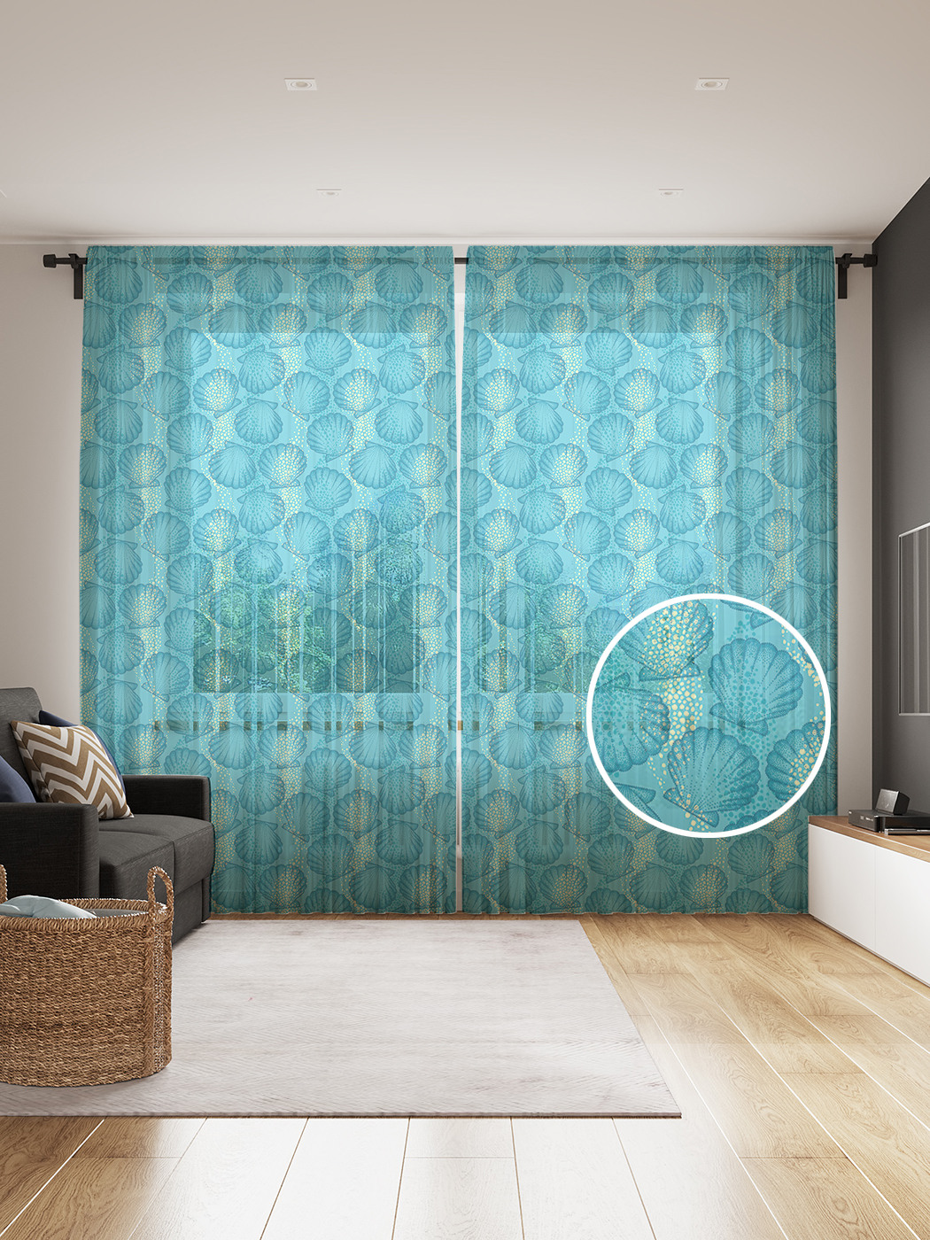 

Фототюль JoyArty "Ракушки под водой", 145x265см (2 полотна со шторной лентой + 50 крючков), Ракушки под водой