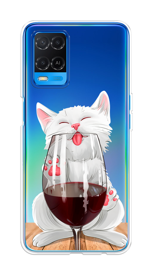 

Чехол на Oppo A54 "Кот с бокалом", Прозрачный;белый;красный, 256150-1