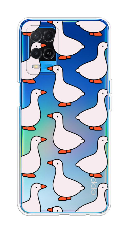 

Чехол на Oppo A54 "Гуси", Прозрачный;белый;оранжевый, 256150-1
