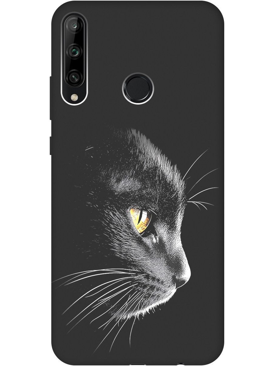 

Силиконовый чехол на Honor 9C, Huawei P40 Lite E с принтом "Черный котик" матовый черный, Черный;белый;золотистый, 722946212
