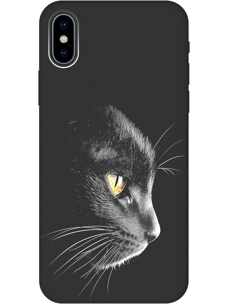 

Силиконовый чехол на Apple iPhone Xs/X с принтом "Черный котик" матовый черный, Черный;белый;золотистый, 715365412