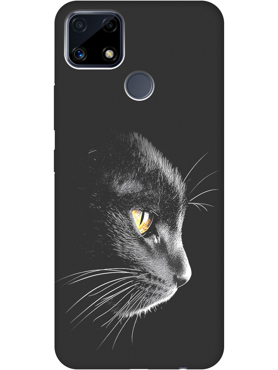 

Силиконовый чехол на Realme C25/C25S с принтом "Черный котик" матовый черный, Черный;белый;золотистый, 732395312