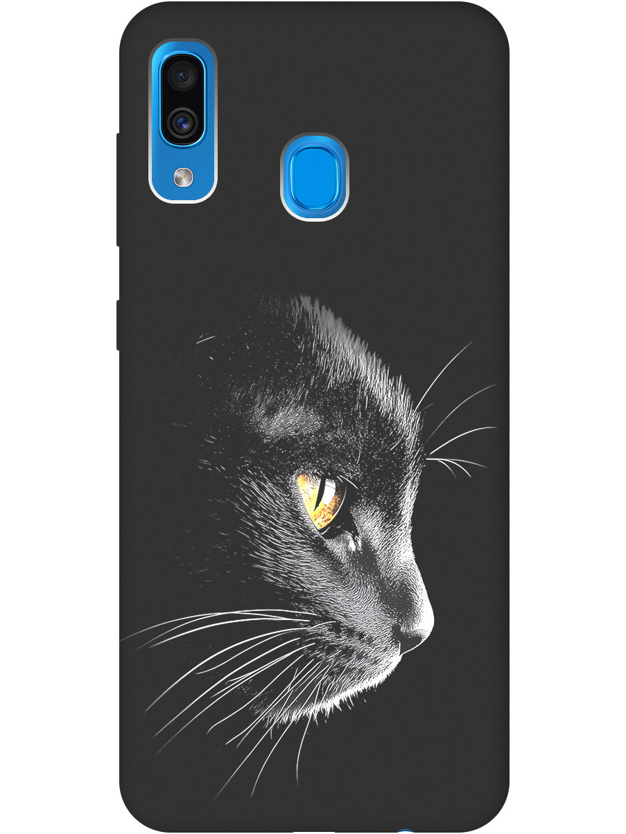 

Силиконовый чехол на Samsung Galaxy A20/A30 с принтом "Черный котик" матовый черный, Черный;белый;золотистый, 720772112