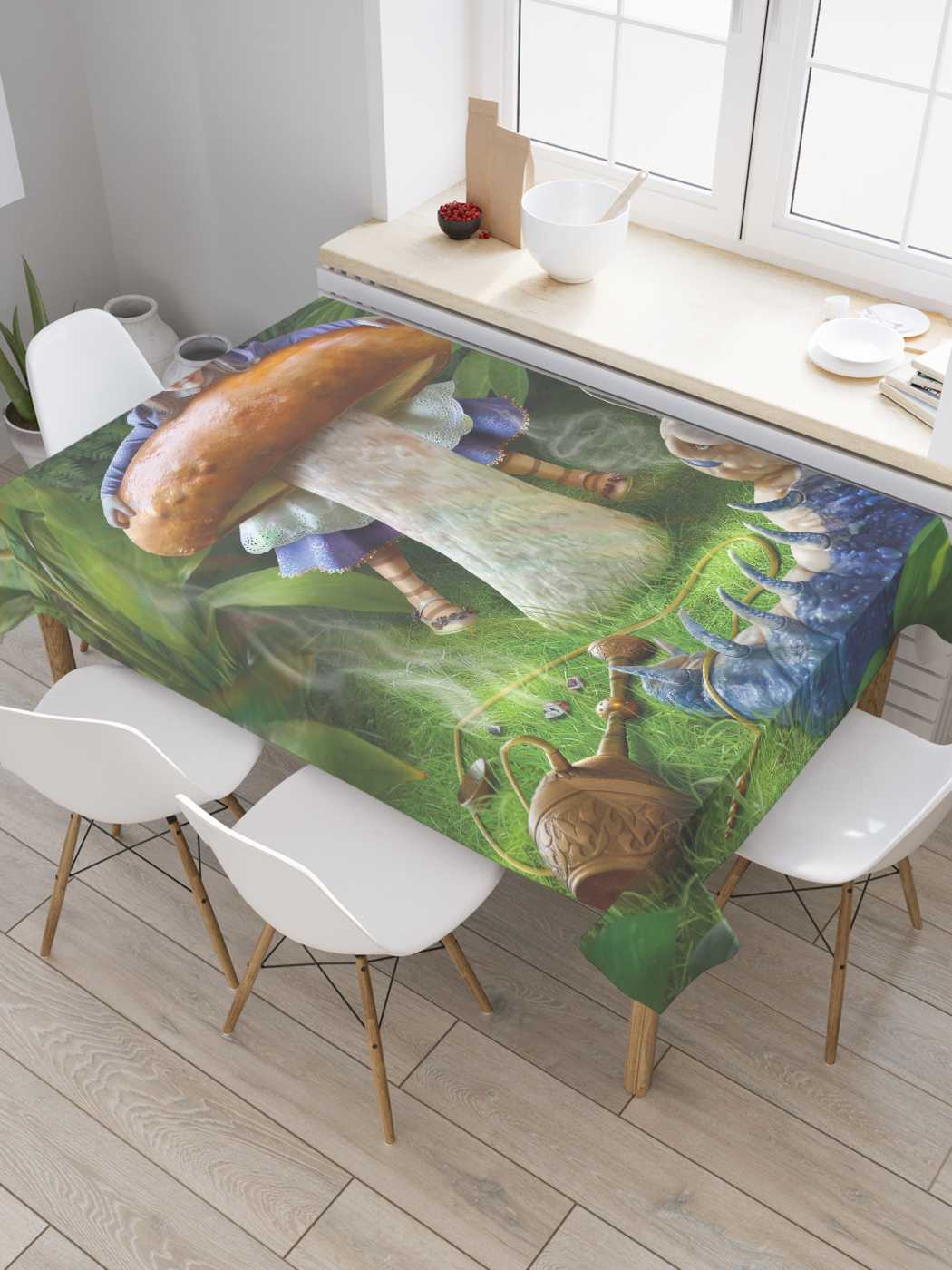 

Скатерть прямоугольная JoyArty "Алиса на грибе" из сатена, 120x145 см, Зеленый, Алиса на грибе