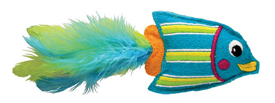 фото Мягкая игрушка для кошек kong тропическая рыбка плюш, перья, мята, разноцветный, 12 см