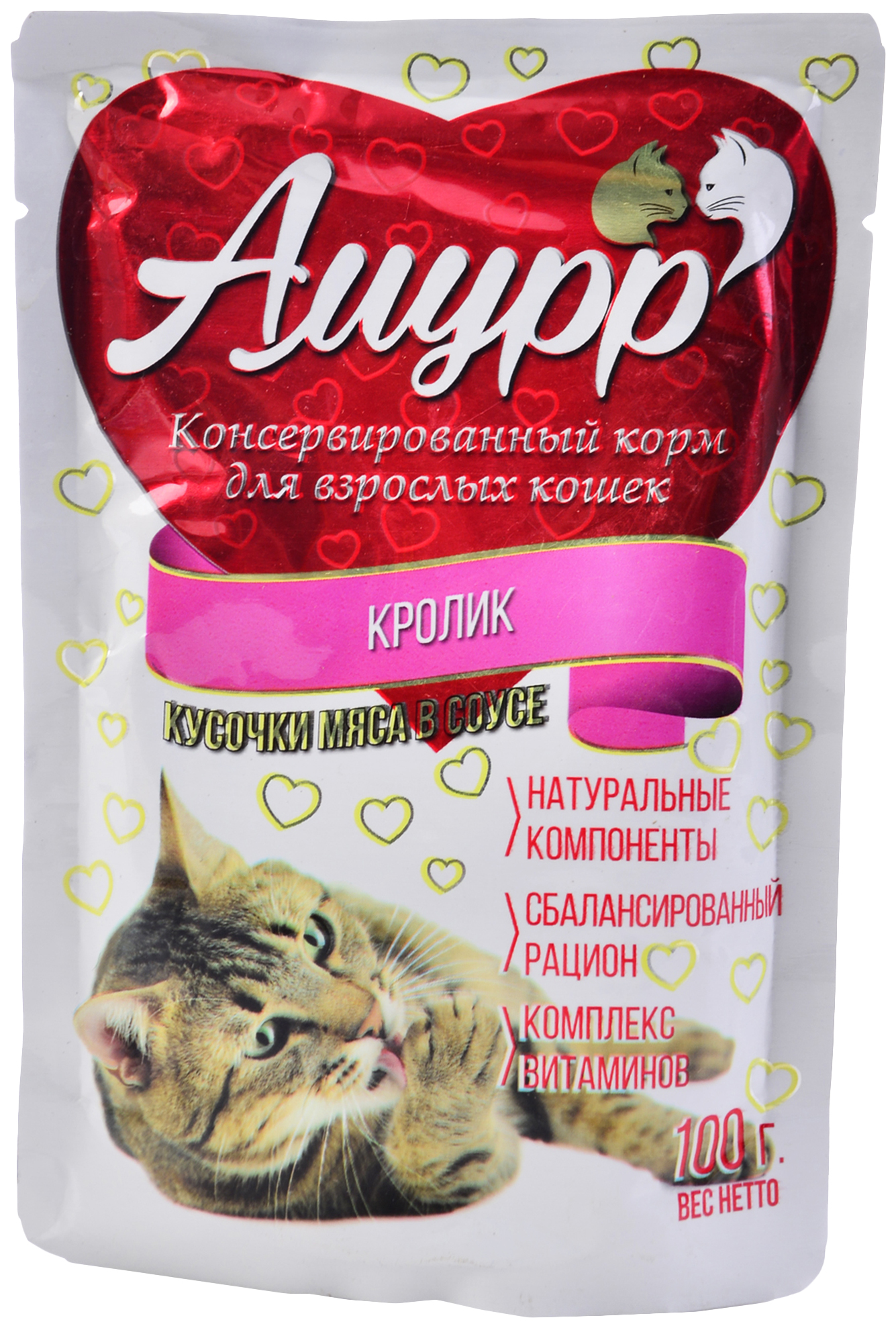 

Влажный корм для кошек Амурр, кролик в соусе, 100г, кролик 100 г