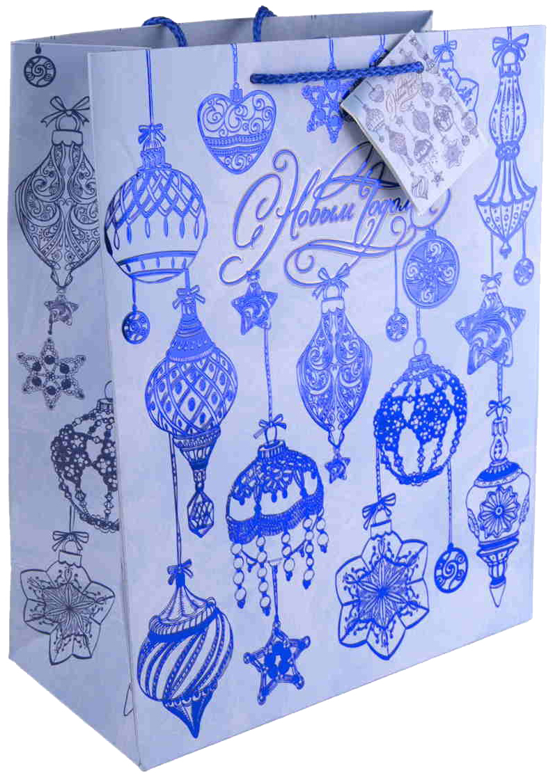 фото Пакет подарочный бумажный "синие новогодние шары", 26x32.4x12.7 см феникс present