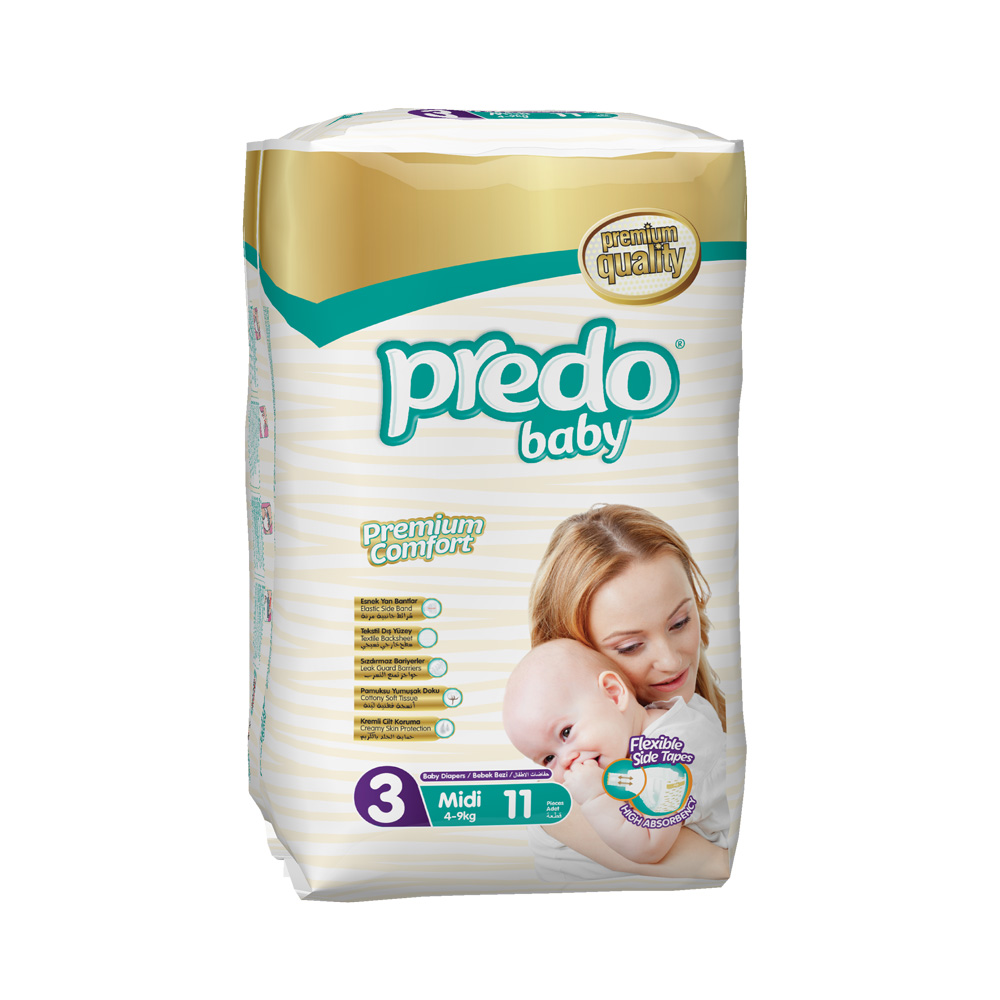 Подгузники Predo Baby Стандартная пачка (11 шт.) № 3 (4-9 кг.) средний