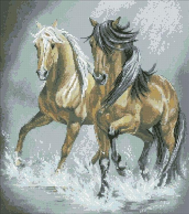 Алмазная вышивка Паутинка Пара лошадей, 40x45 см