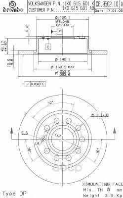 фото Тормозной диск brembo задний для 08950211