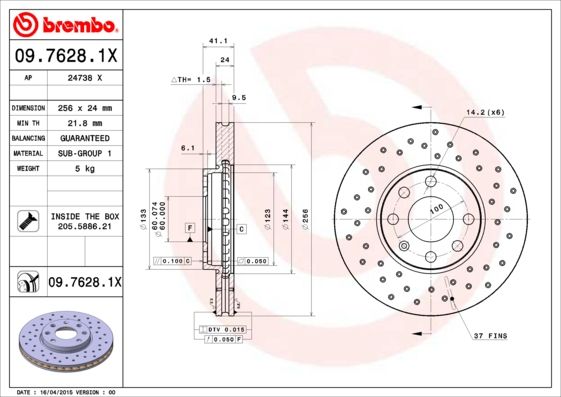 фото Тормозной диск brembo 09.7628.1x