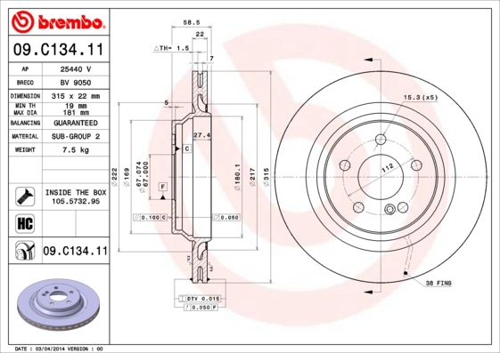 фото Тормозной диск brembo 09.c134.11